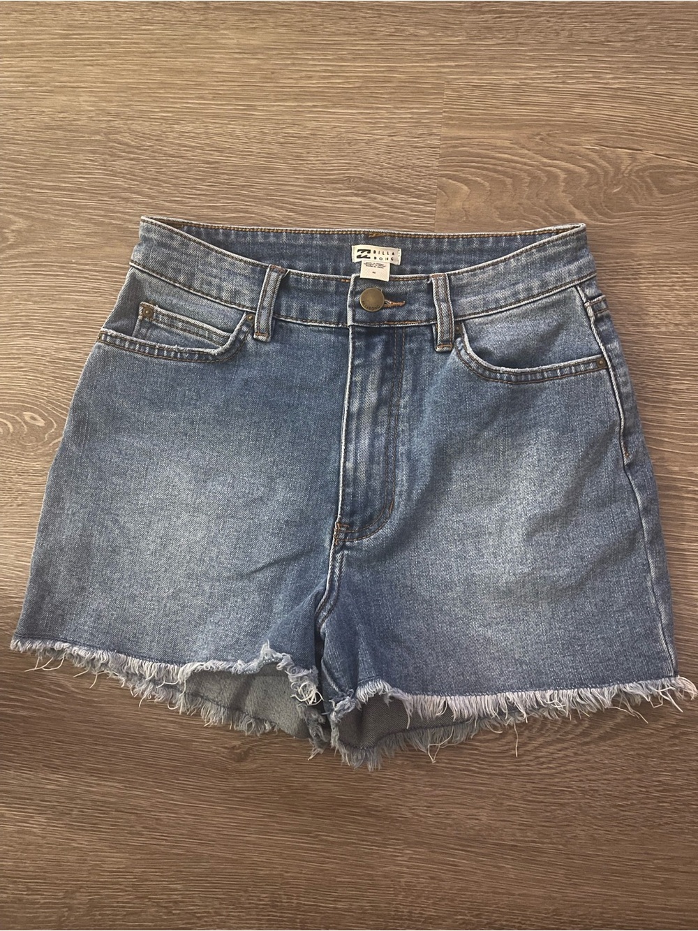 Billabong Light Blue High-Waist Frayed Hem Jean Shorts